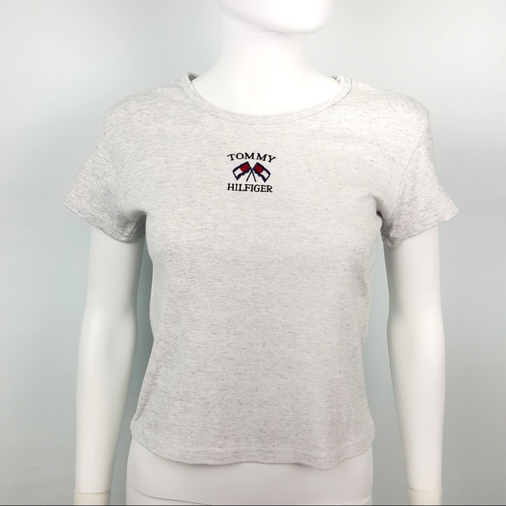 Womens Tommy Hilfiger Light Gray Spell-out T Shirt